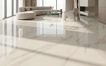 Облицовка пола кварцевым агломератом CALACATTA SPRING А60 ALEPH STONE