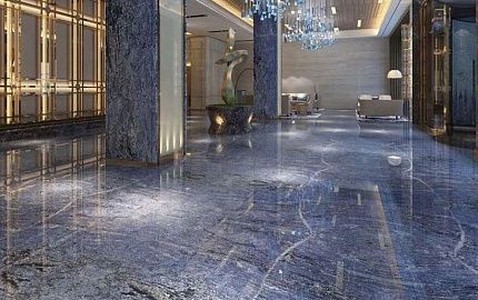 Облицовка пола бразильским гранитом Azul Bahia